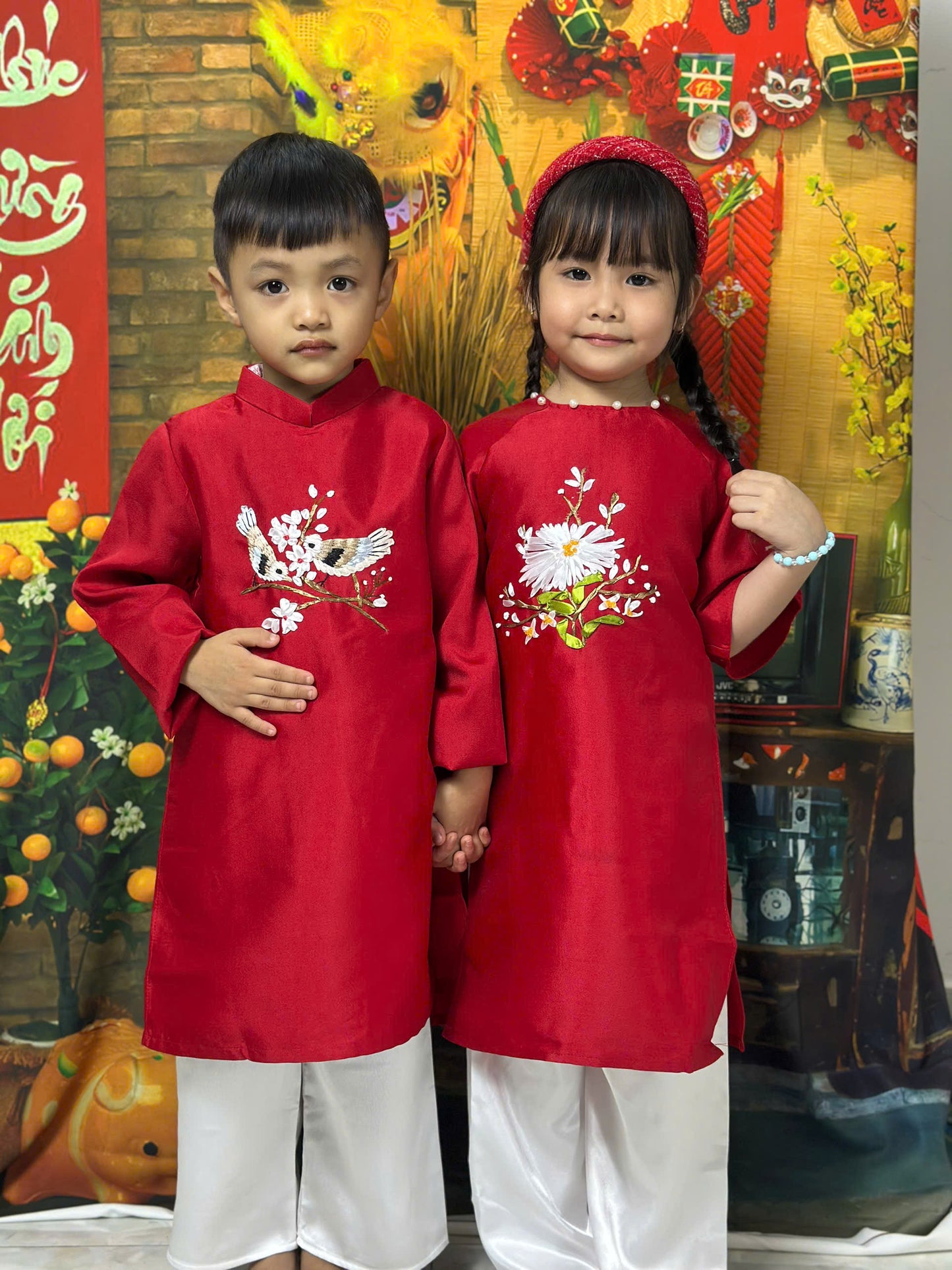 Red Sibling Ao Dai - Ao Dai Boy Girl