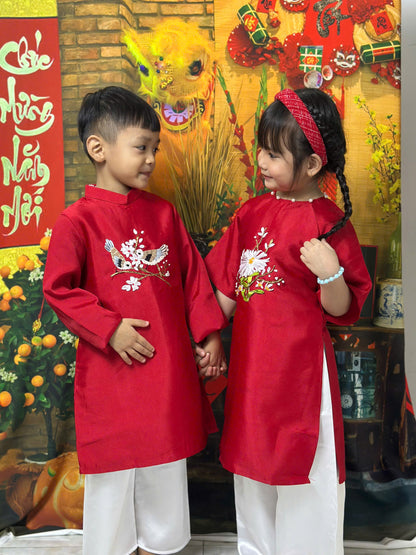 Red Sibling Ao Dai - Ao Dai Boy Girl