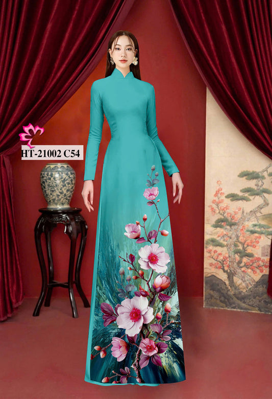 Pre-order: 3D Printed Peach Blossom Ao Dai | Traditional Vietnamese Dress for Women