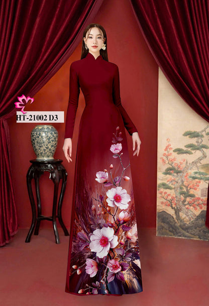Pre-order: 3D Printed Peach Blossom Ao Dai | Traditional Vietnamese Dress for Women