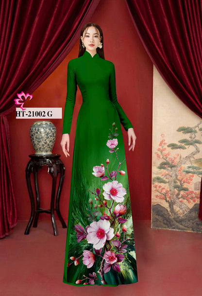 Pre-order: 3D Printed Peach Blossom Ao Dai | Traditional Vietnamese Dress for Women