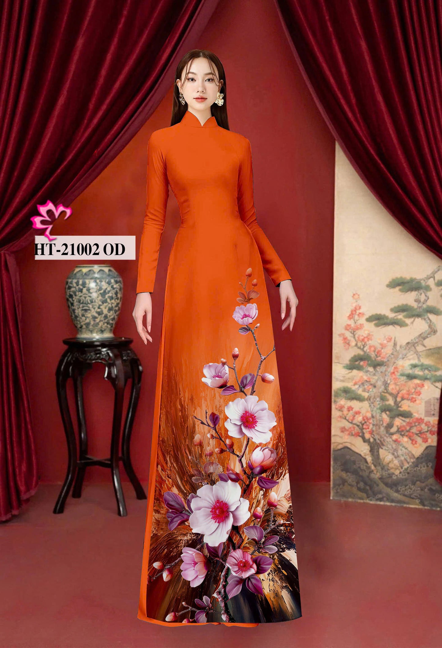 Pre-order: 3D Printed Peach Blossom Ao Dai | Traditional Vietnamese Dress for Women