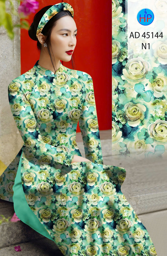 Pre-order: Traditional Vietnamese Ao Dai with Porcelain floral | Ao Dai Viet Nam | NO Headband