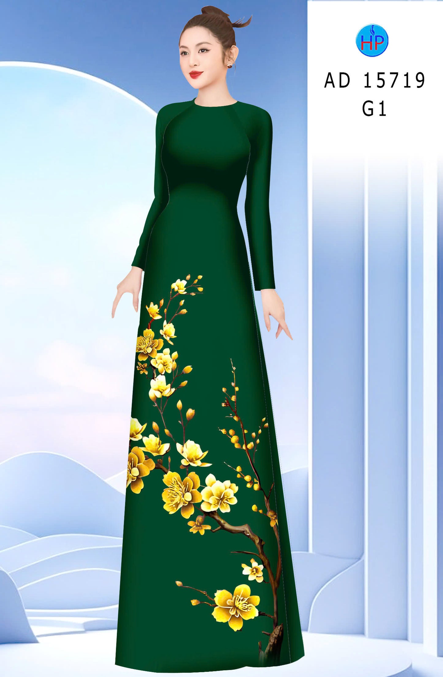 Pre-order: Traditional Vietnamese Ao Dai with Gold Mai Floral | Ao Dai Viet Nam