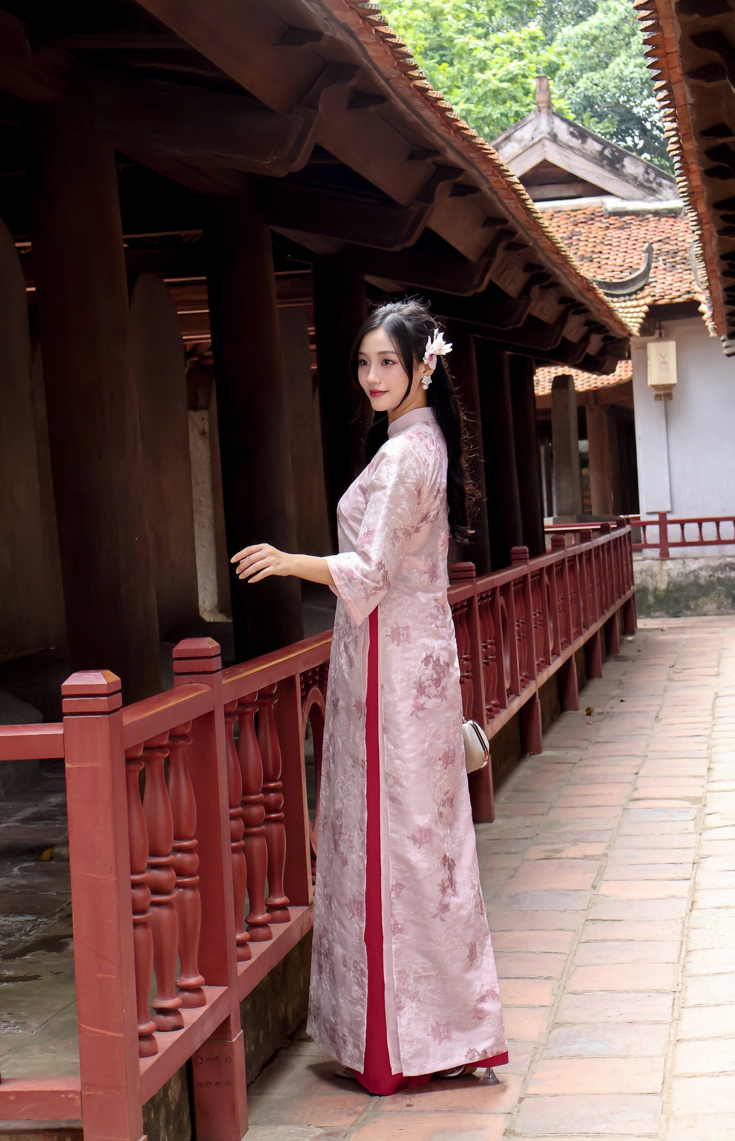 THU Pink Ao Dai with Flower Embroidery | Vietnamese ao dai for women | With pants