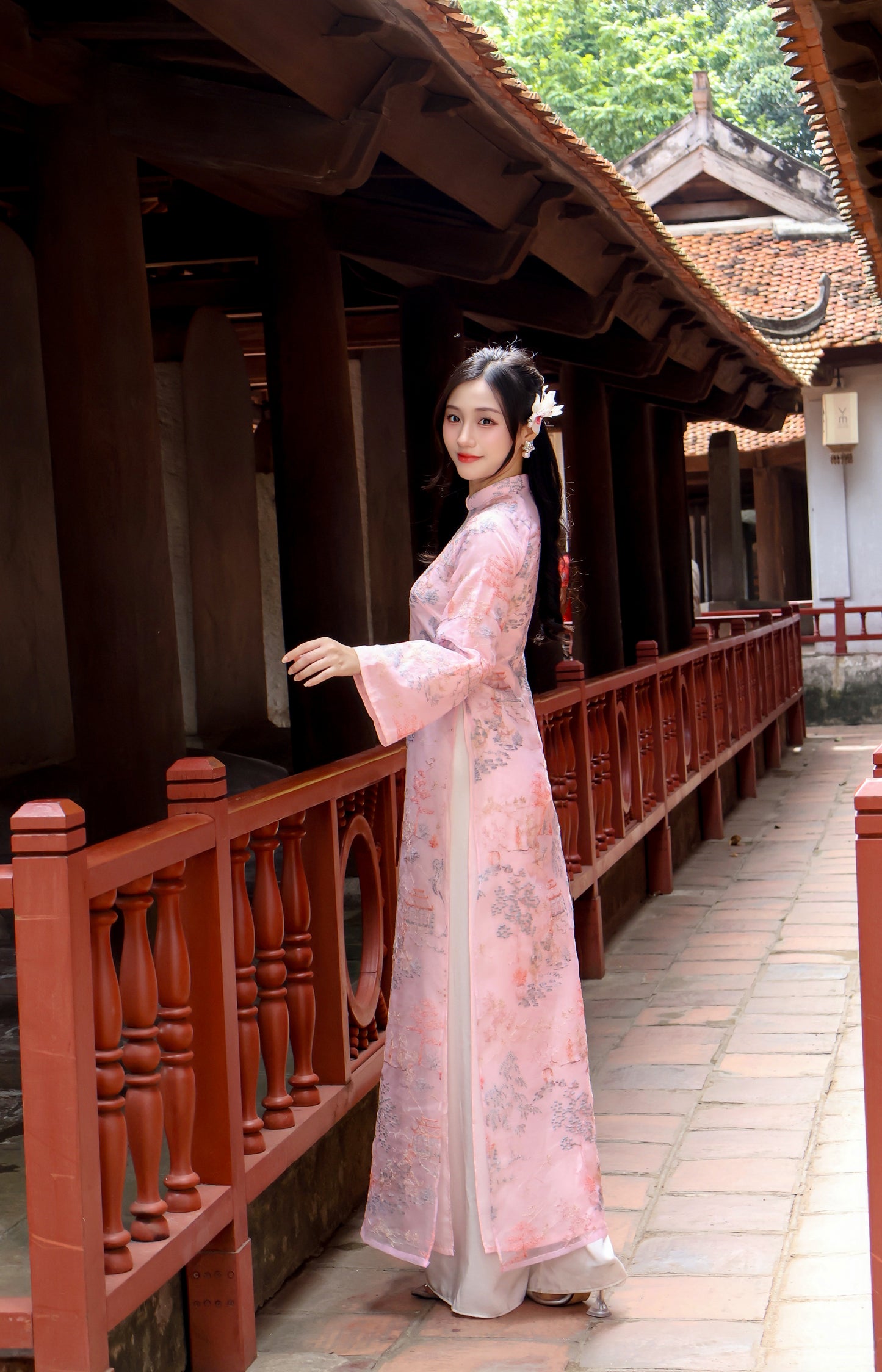 MINH ANH Pink Ao Dai with Flower Embroidery | Vietnamese ao dai for women | NO pants