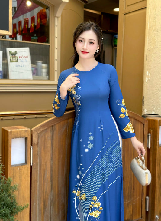Blue 3D Silk Traditional Ao Dai Vietnam | Vietnamese Ao Dai For Women