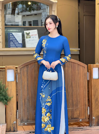 Blue 3D Silk Traditional Ao Dai Vietnam | Vietnamese Ao Dai For Women