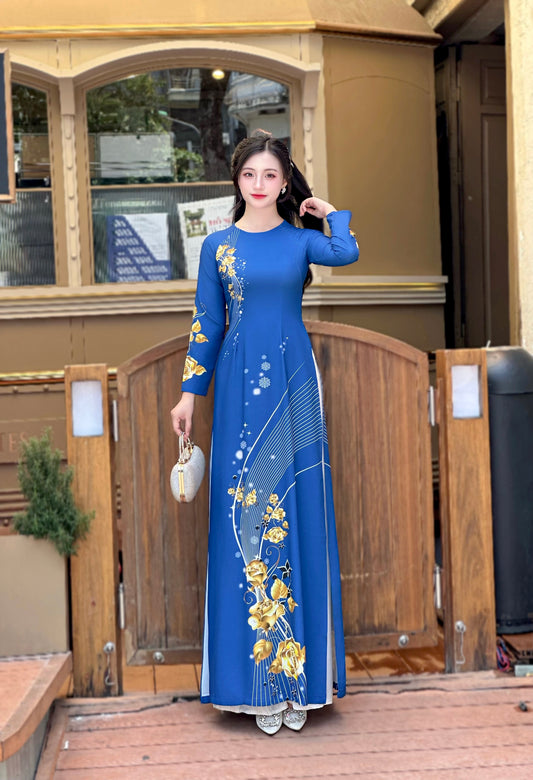 Blue 3D Silk Traditional Ao Dai Vietnam | Vietnamese Ao Dai For Women