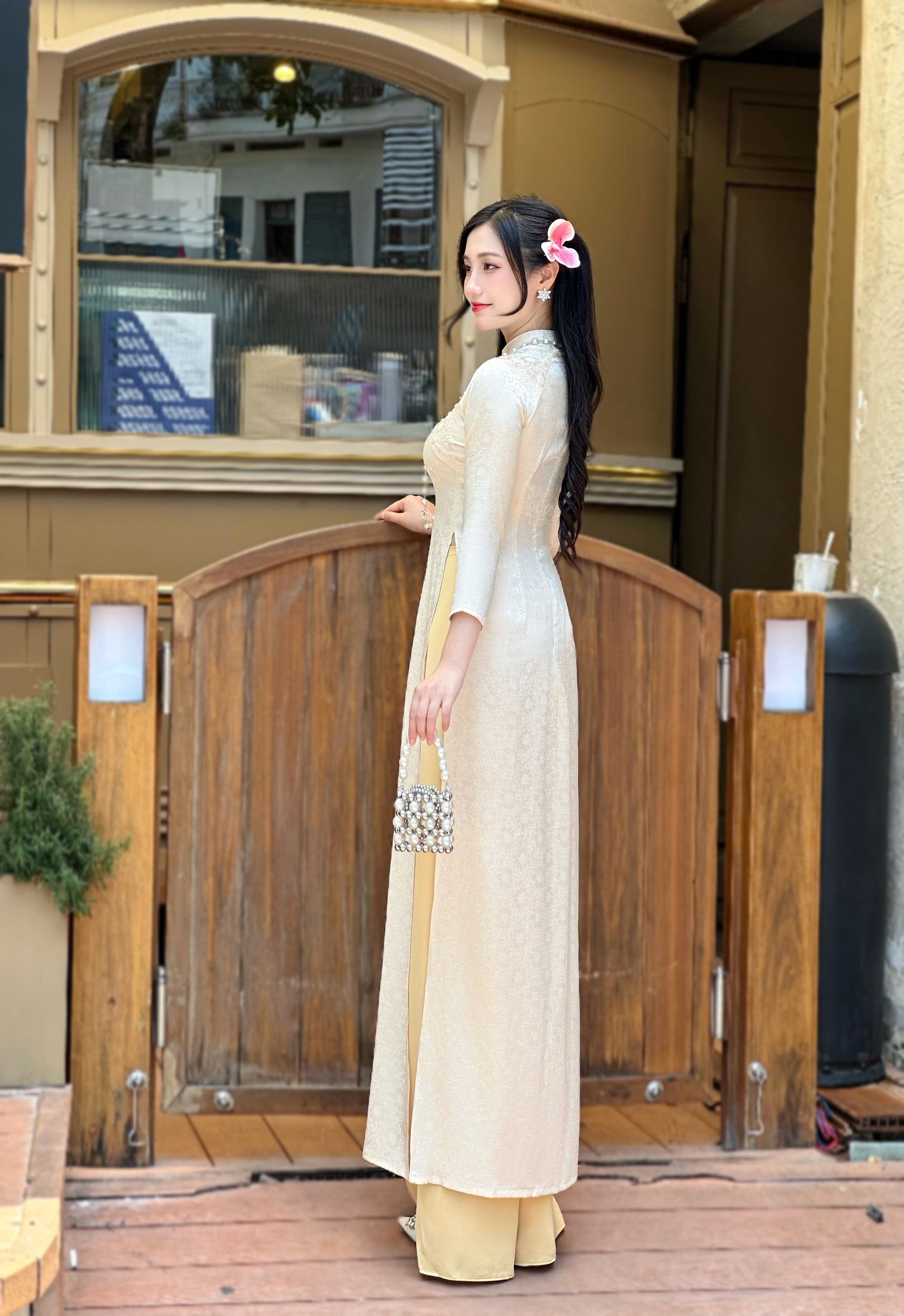 Beige Gam Ao Dai Dress | Pre made Traditional ao dai for women | Vietnamese long dress