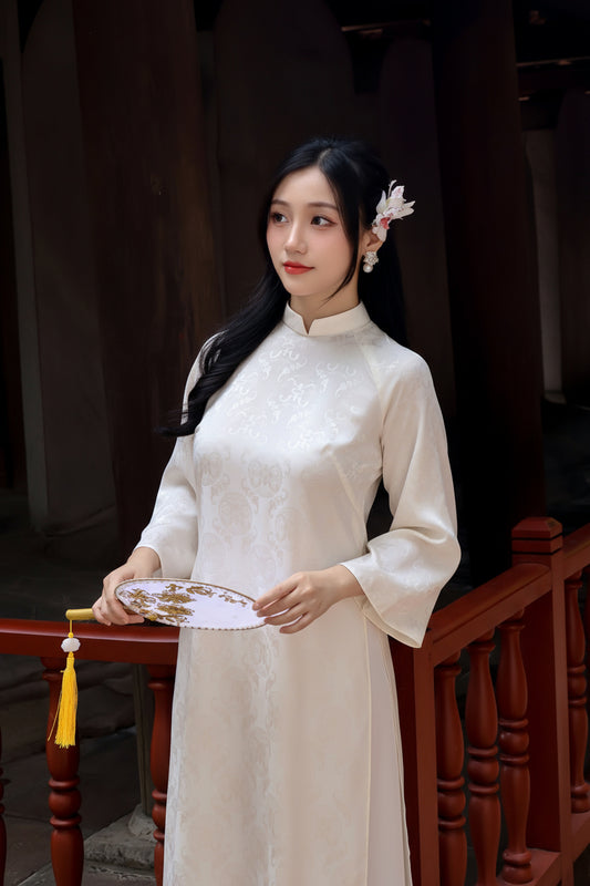 VAN Cream Nha Xa Silk Ao Dai | Vietnamese ao dai for women
