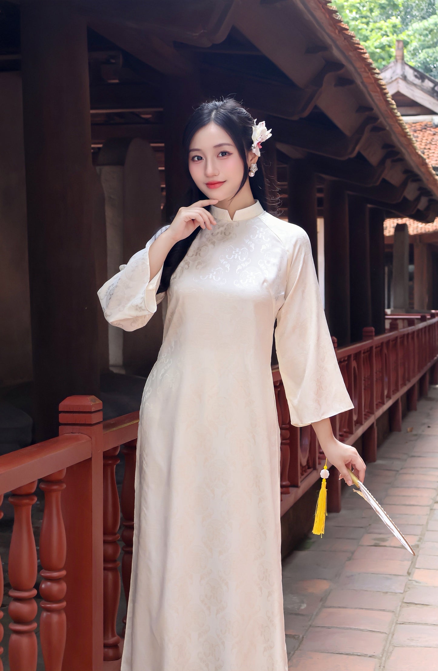 VAN Cream Nha Xa Silk Ao Dai | Vietnamese ao dai for women