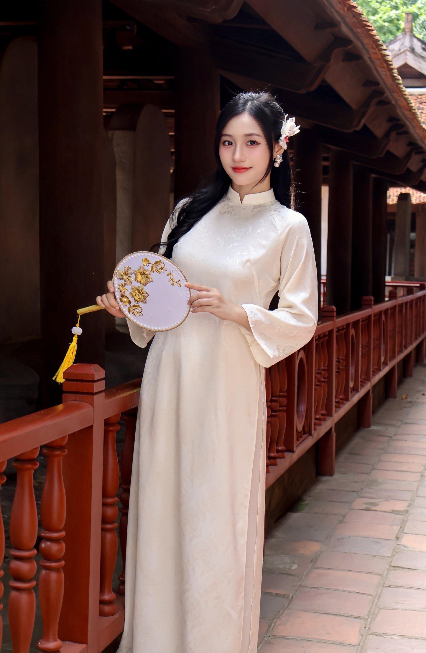 VAN Cream Nha Xa Silk Ao Dai | Vietnamese ao dai for women