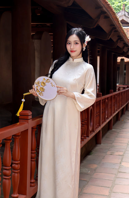 VAN Cream Nha Xa Silk Ao Dai | Vietnamese ao dai for women