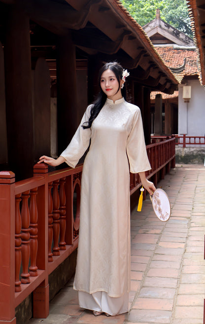 VAN Cream Nha Xa Silk Ao Dai | Vietnamese ao dai for women