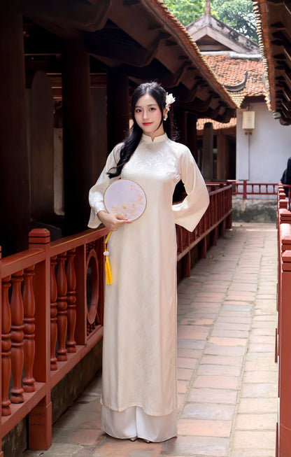 VAN Cream Nha Xa Silk Ao Dai | Vietnamese ao dai for women