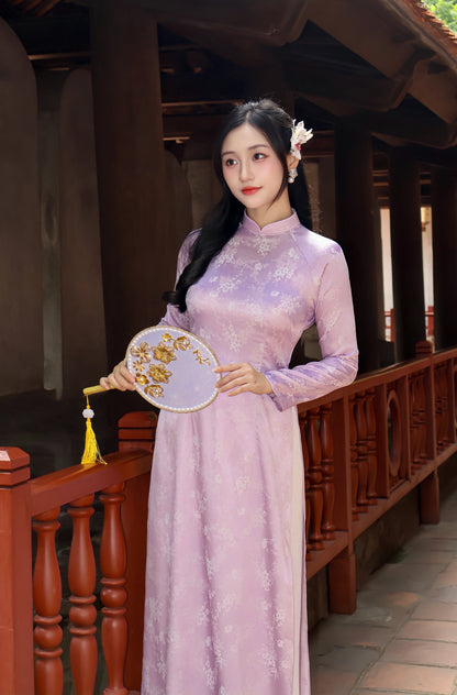 NORA Pastel Purple Ao dai with Long Sleeves | Vietnamese ao dai for women | No Pants