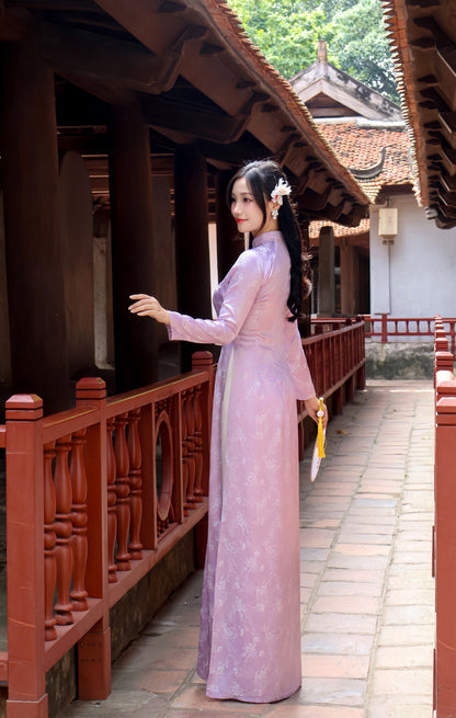 NORA Pastel Purple Ao dai with Long Sleeves | Vietnamese ao dai for women | No Pants