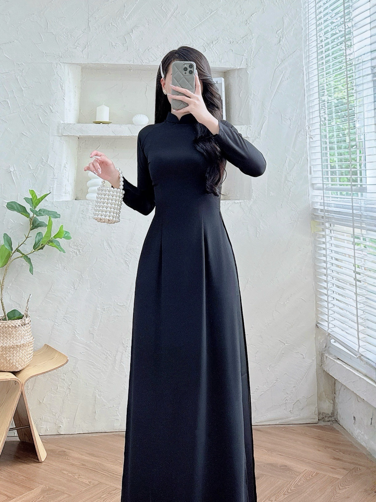 Black Double Layers Ao Dai | Cultural Formalwear | Vietnamese Long Dress | Ao Dai with Pants