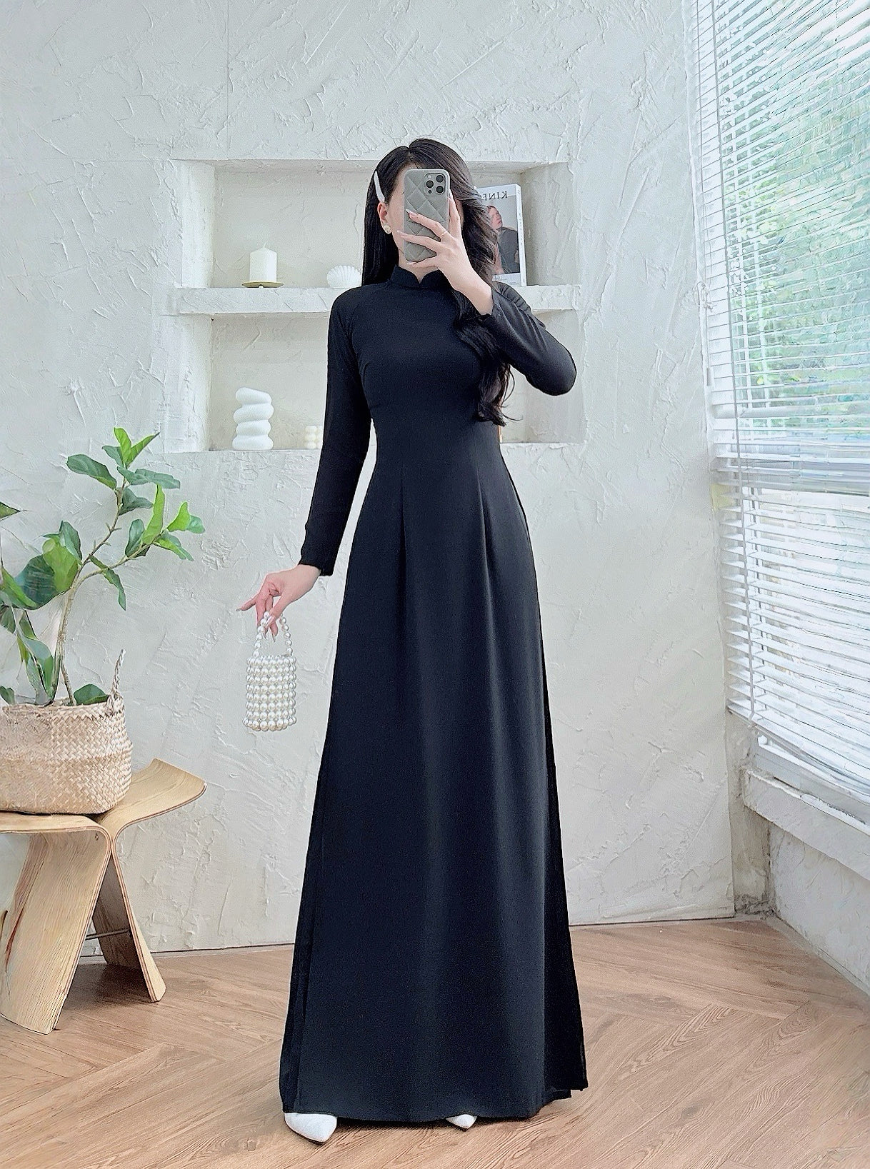 Black Double Layers Ao Dai | Cultural Formalwear | Vietnamese Long Dress | Ao Dai with Pants