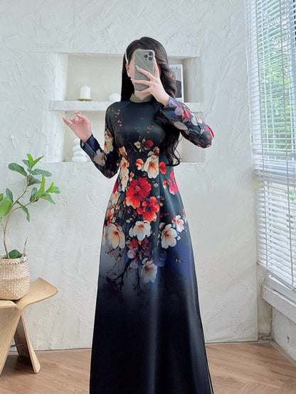 Pre-order: 3D Printed Flower Ao Dai | Traditional Vietnamese Dress for Women
