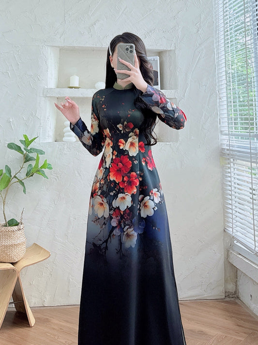 Pre-order: 3D Printed Flower Ao Dai | Traditional Vietnamese Dress for Women