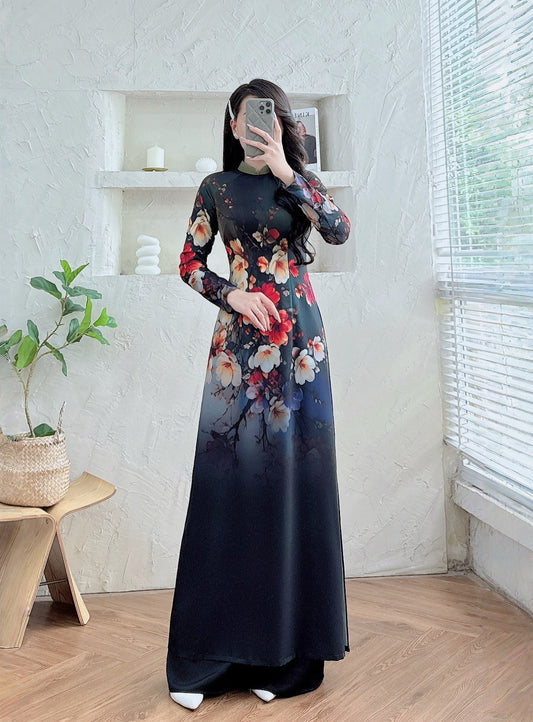 Pre-order: 3D Printed Flower Ao Dai | Traditional Vietnamese Dress for Women