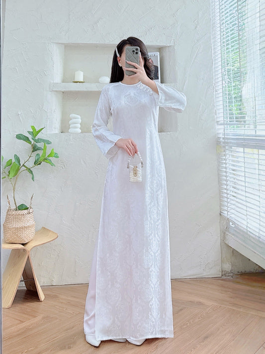 Pre-made White Ao dai for Women -  Royal silk ao dai top