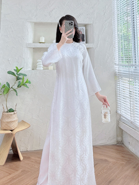 Pre-made White Ao dai for Women -  Royal silk ao dai top