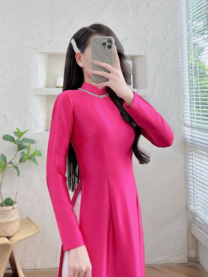 Pre-made Magenta Pink Ao dai for Women - Valentino silk Ao Dai Top