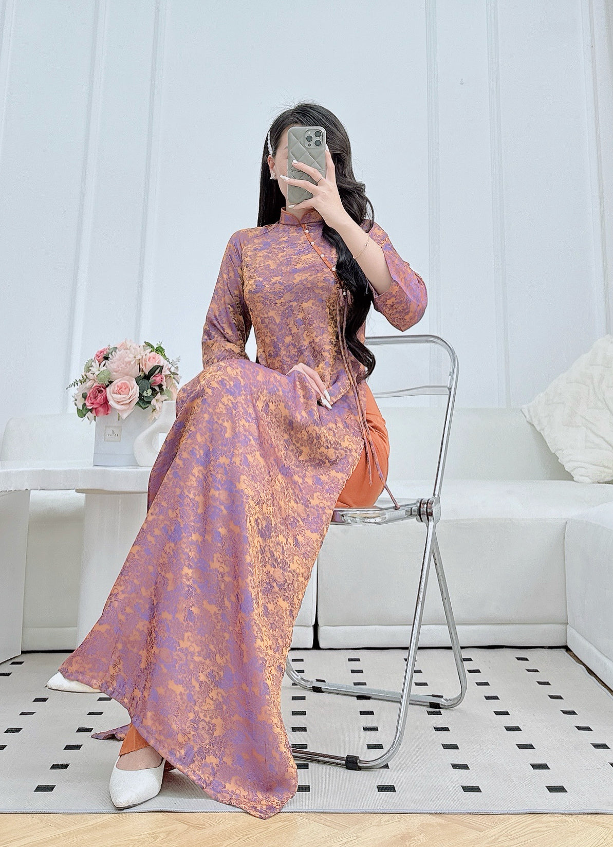 Tơ tằm Ao Dai Copper Silk Ao Dai For Women | Vietnamese Long Dress with Pants