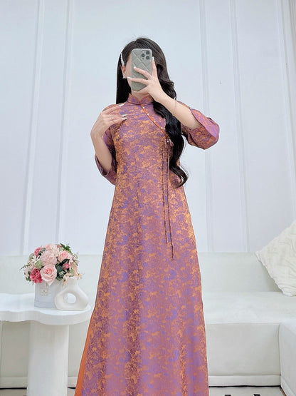 Tơ tằm Ao Dai Copper Silk Ao Dai For Women | Vietnamese Long Dress with Pants