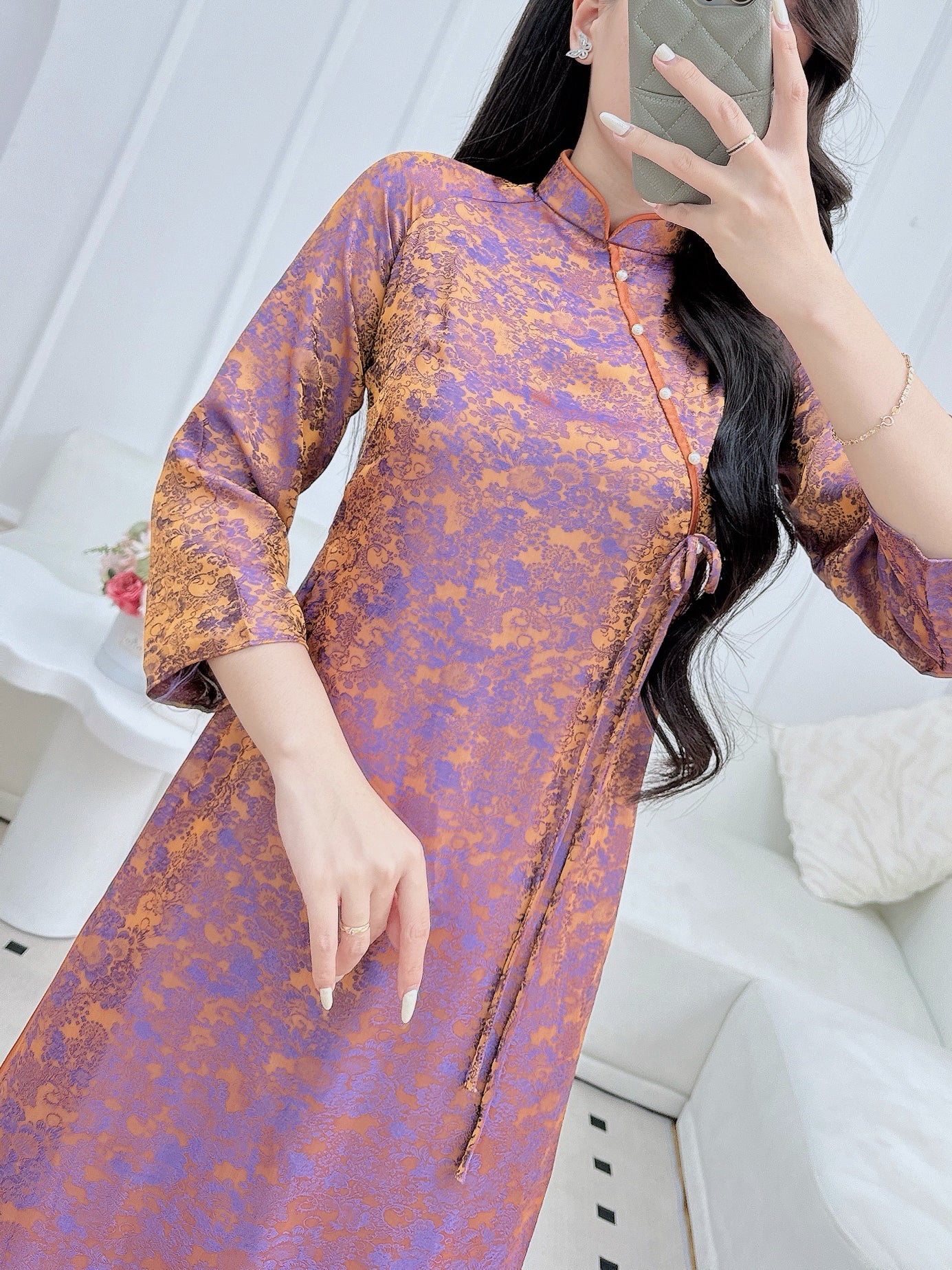 Tơ tằm Ao Dai Copper Silk Ao Dai For Women | Vietnamese Long Dress with Pants