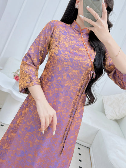 Tơ tằm Ao Dai Copper Silk Ao Dai For Women | Vietnamese Long Dress with Pants