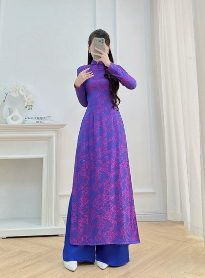 Deep Purple Floral Ao Dai Set - Traditional Vietnamese Ao Dai - Ao Dai To Gam