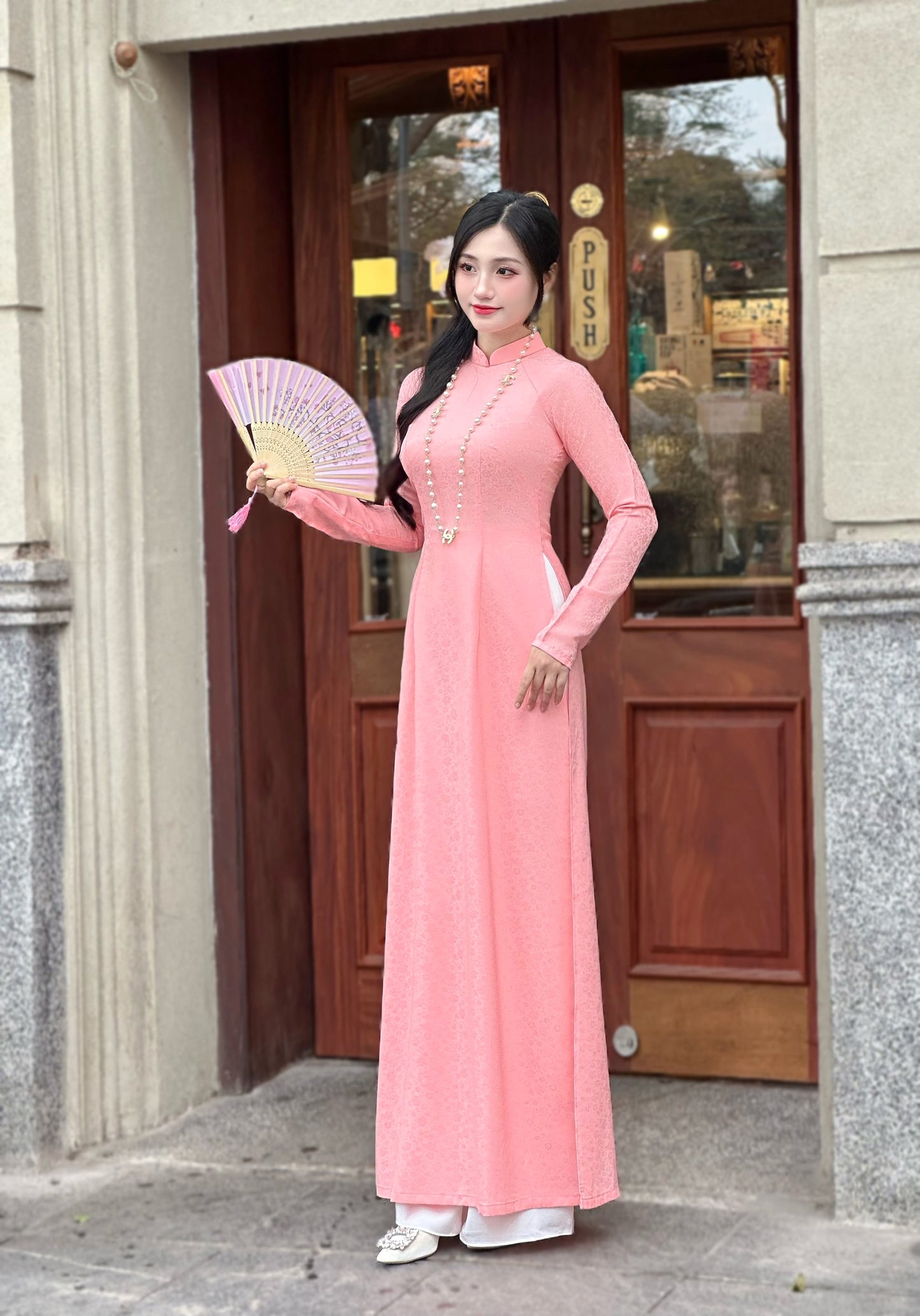 Áo Dài Gấm | Traditional Ao Dai For Women | No Pants | Uniform Ao Dai