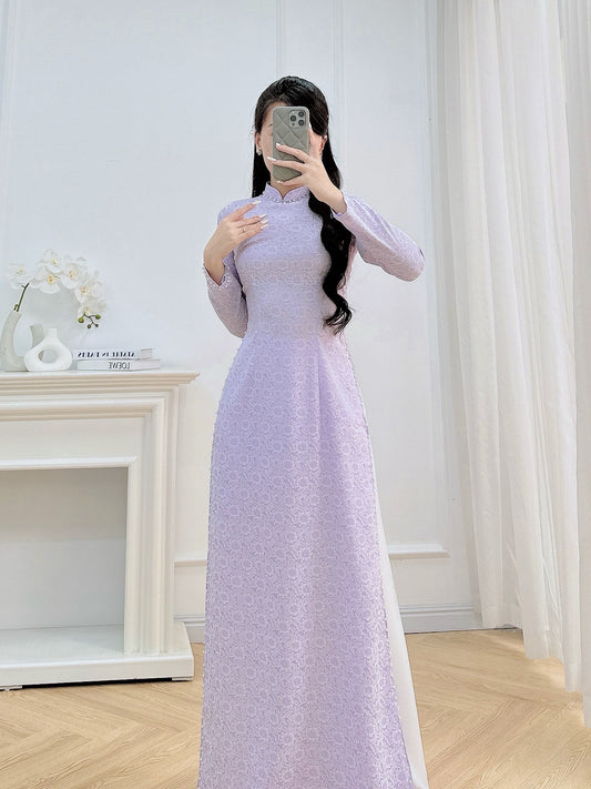 Pre-made Ao dai for Women -  Pastel Purple Gam Ao Dai Top