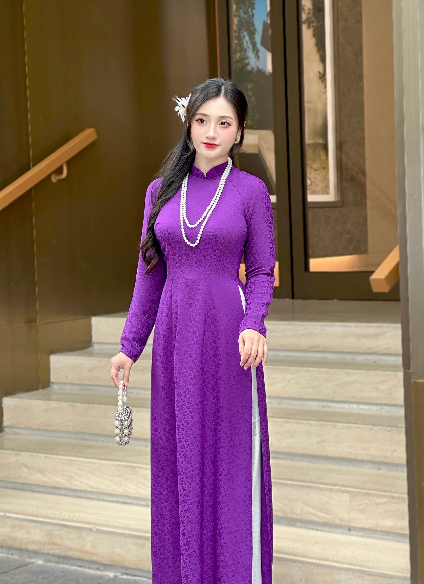 Áo Dài Gấm Tím | Traditional Ao Dai For Women | No Pants
