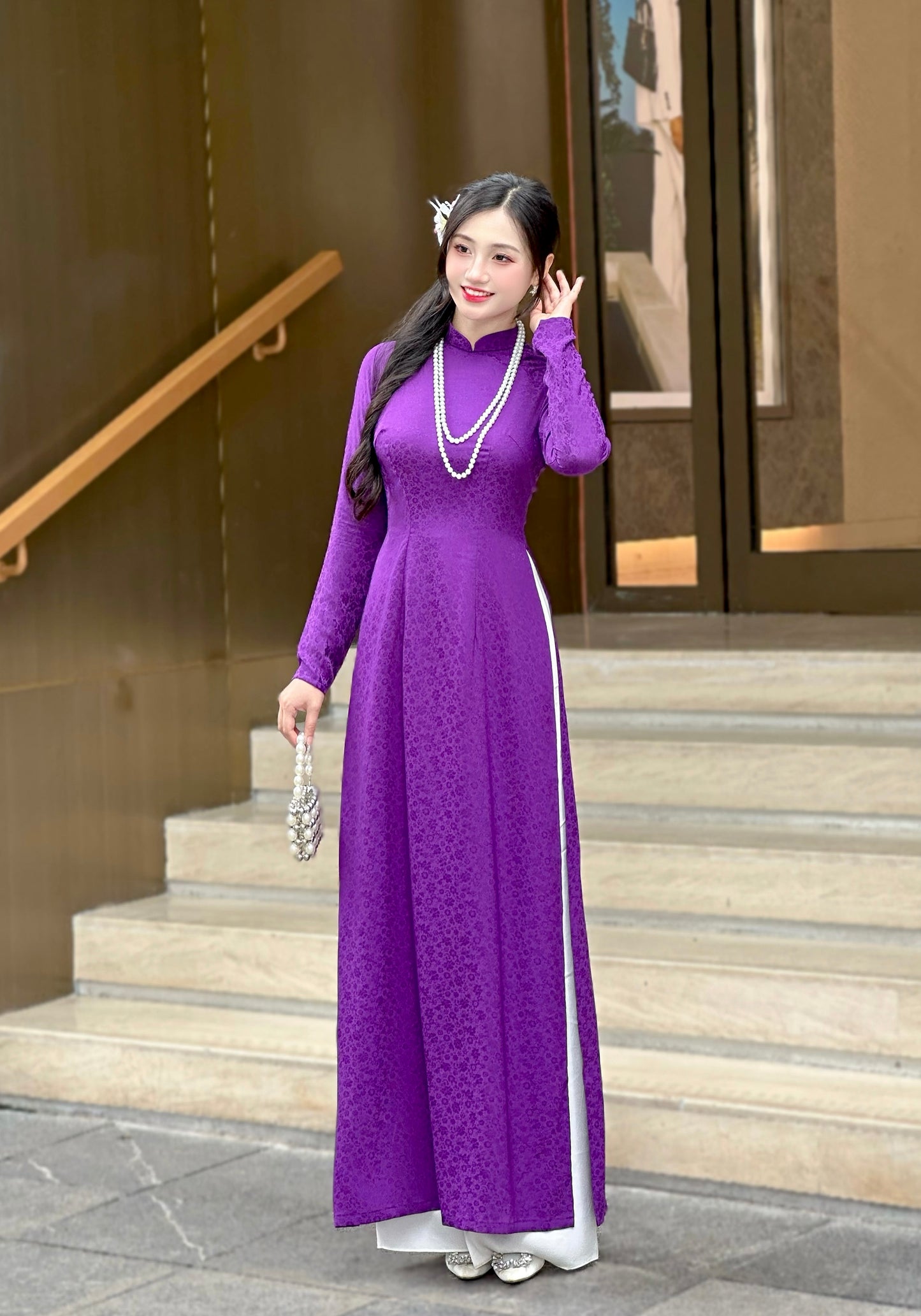 Áo Dài Gấm Tím | Traditional Ao Dai For Women | No Pants
