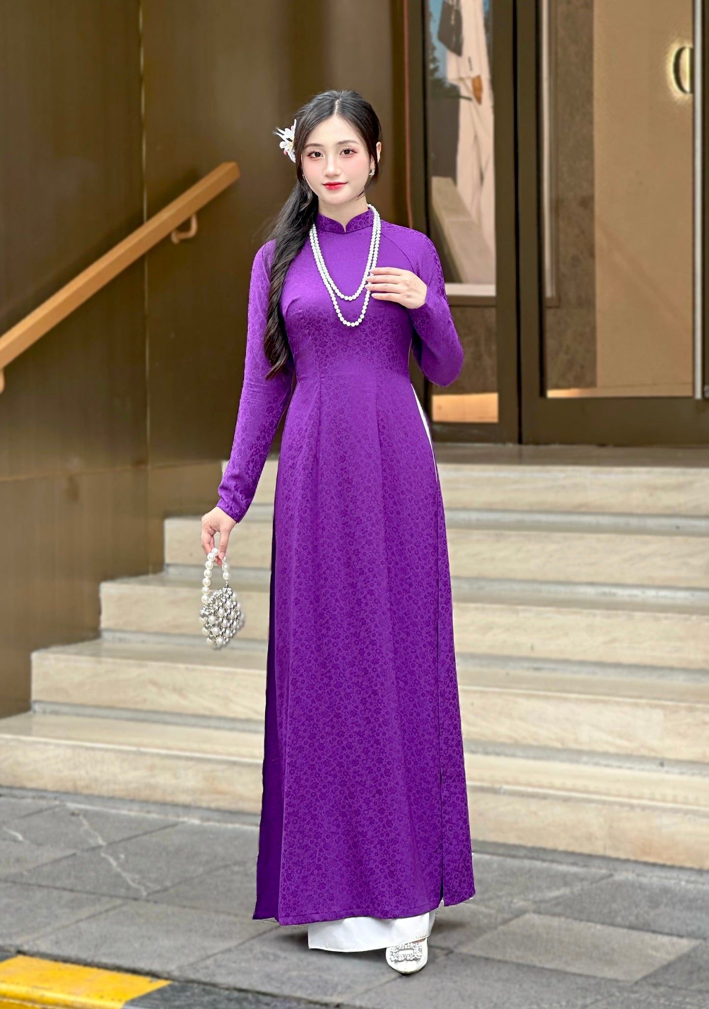 Áo Dài Gấm Tím | Traditional Ao Dai For Women | No Pants