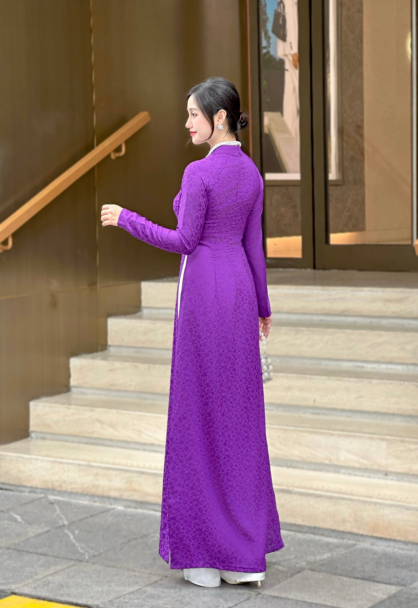 Áo Dài Gấm Tím | Traditional Ao Dai For Women | No Pants