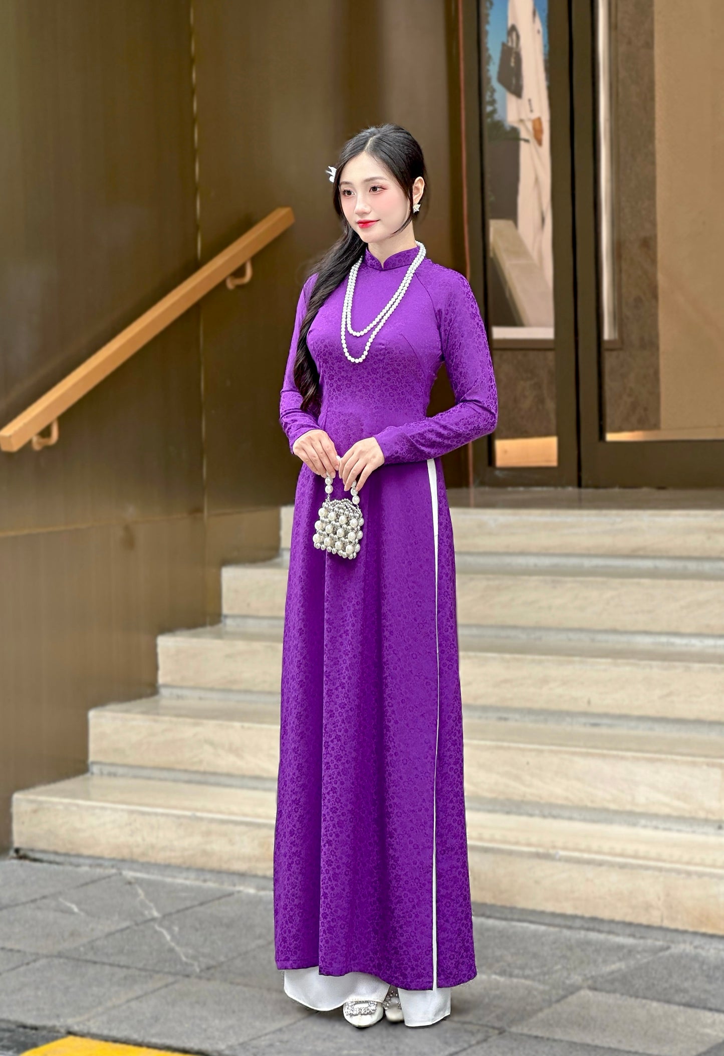 Áo Dài Gấm Tím | Traditional Ao Dai For Women | No Pants