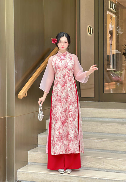 Set Modern Red Ao Dai – Áo Dài Tơ LỆ CHI | Vietnamese Ao Dai With Pants