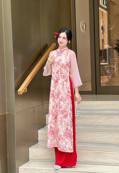 Set Modern Red Ao Dai – Áo Dài Tơ LỆ CHI | Vietnamese Ao Dai With Pants