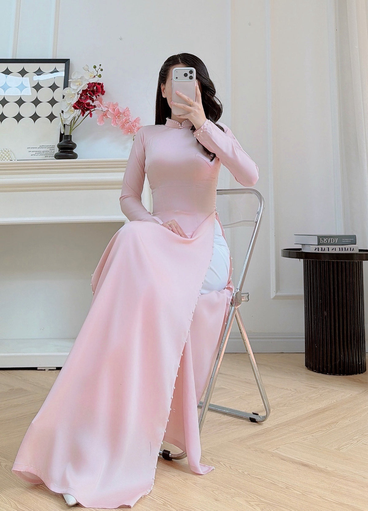 Pink Silk Ao Dai Set - Traditional Vietnamese Dress - Bridesmaid Ao Dai