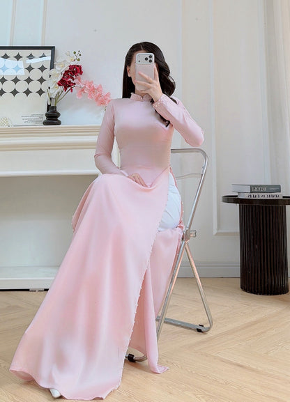 Pink Silk Ao Dai Set - Traditional Vietnamese Dress - Bridesmaid Ao Dai