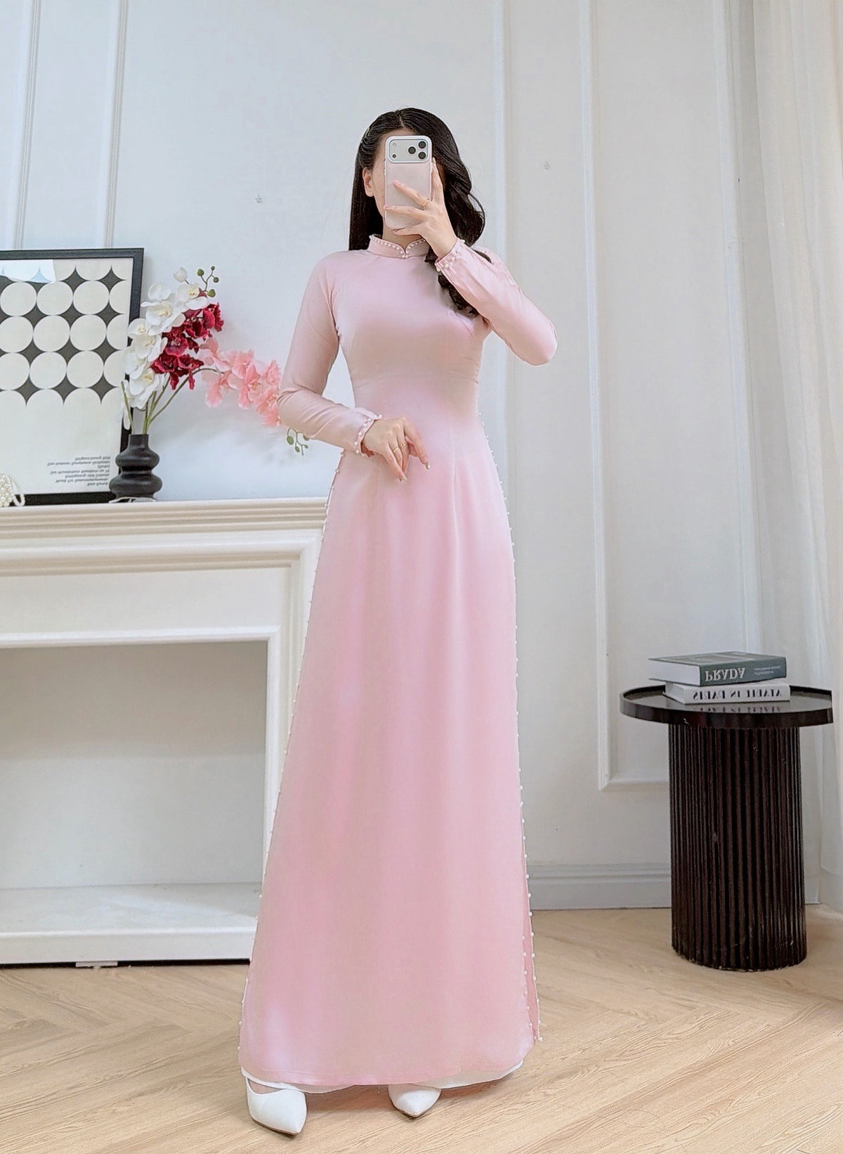 Pink Silk Ao Dai Set - Traditional Vietnamese Dress - Bridesmaid Ao Dai
