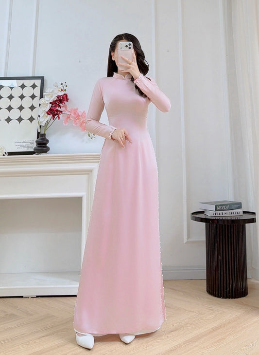 Pink Silk Ao Dai Set - Traditional Vietnamese Dress - Bridesmaid Ao Dai