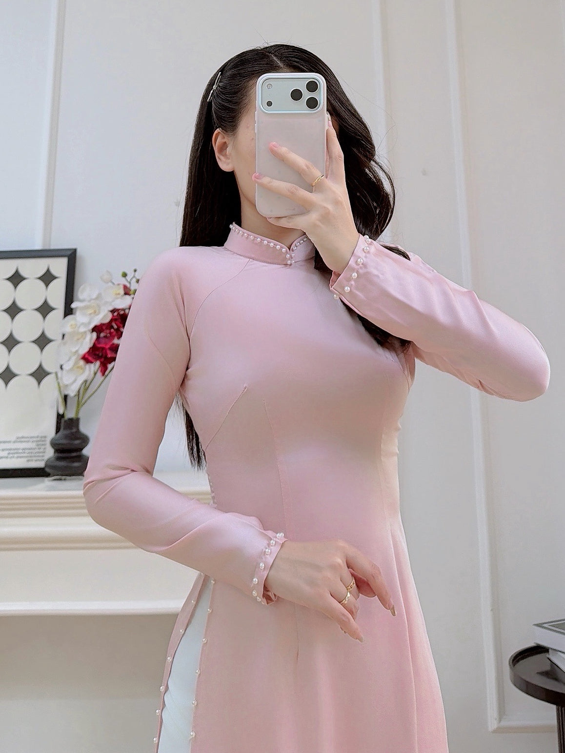 Pink Silk Ao Dai Set - Traditional Vietnamese Dress - Bridesmaid Ao Dai