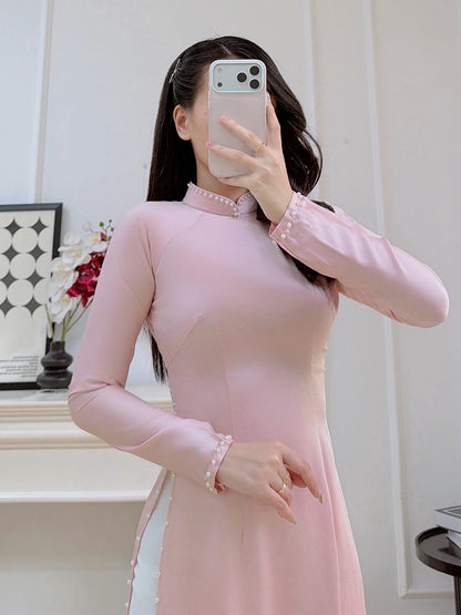 Pink Silk Ao Dai Set - Traditional Vietnamese Dress - Bridesmaid Ao Dai